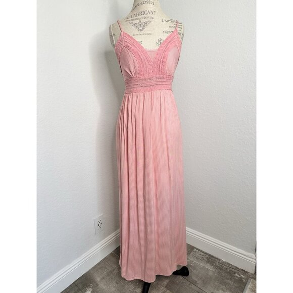 EXIT Smocked Maxi Sundress Women's Strappy Pullover Pink Size S Made in Peru NWT - Picture 8 of 11